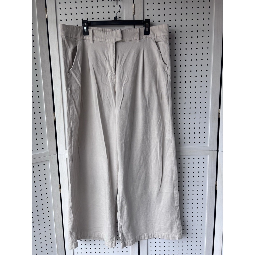 American Eagle Women's 18 Reg Cotton Lyocell Wide‎ Leg Ivory Trouser Pants